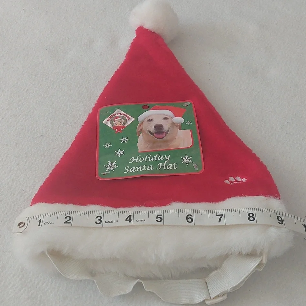 PLUSH PUPPIES Holiday Santa Dog Hat NWT